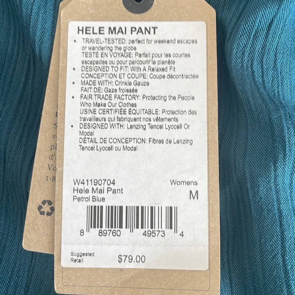 NWT PrAna Women’s Hele Mai Pant Petrol Blue Casual Pants - Size Medium - Image 10