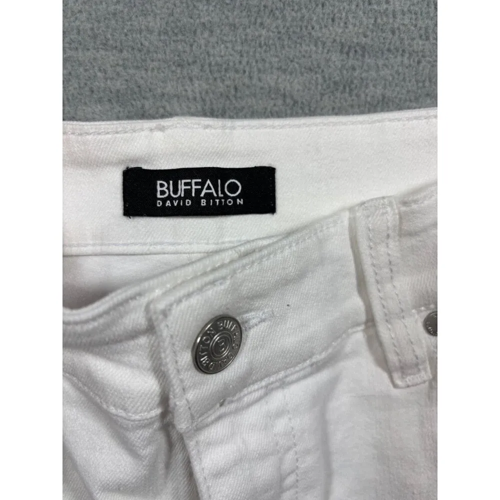 Buffalo David Bitton Womens White Distressed Mid Rise Bermuda Jean Shorts 8/29 - Image 2