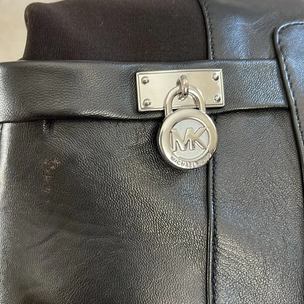 Michael Kors Black Leather and Stretch Fabric Hamilton Tall Boots Size 8 - Image 7
