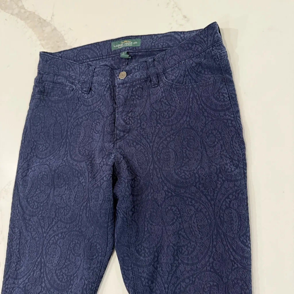 Lauren Ralph Lauren Modern Skinny Ankle Floral Paisley Denim Jeans Womens 6 Blue - Image 3