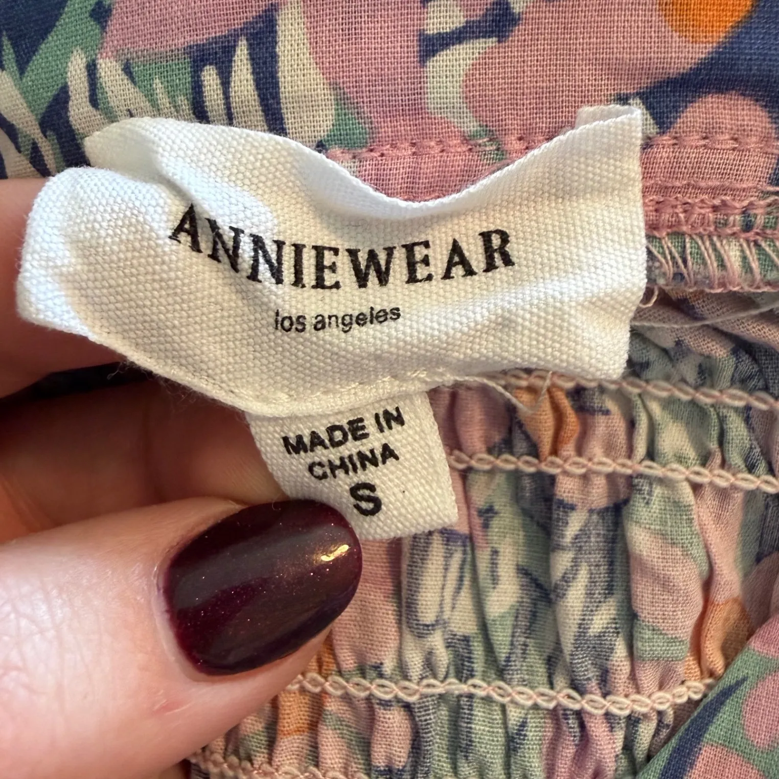 ANNIEWEAR Los Angeles Floral Smocked Puff Sleeve Peplum Blouse Size S Pink - Image 4