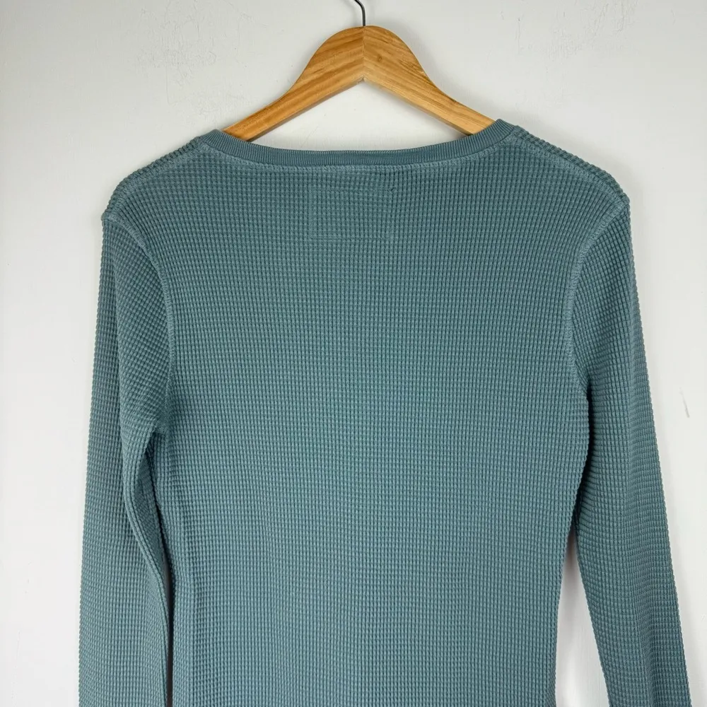 American Giant Henley Waffle Thermal Knit Long Sleeve Shirt Sz Small Blue Green - Image 11
