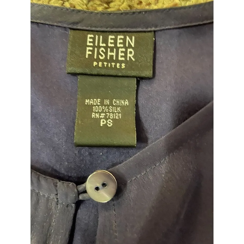 Eileen Fisher Cardigan Womens PS Petites Used Blue 100% Silk - Image 7
