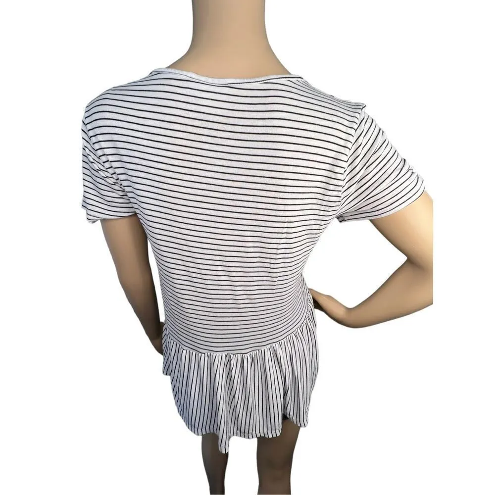 Live In The Moment Striped Stretchy Short Sleeve T-Shirt With Flowy Bottom - Image 3