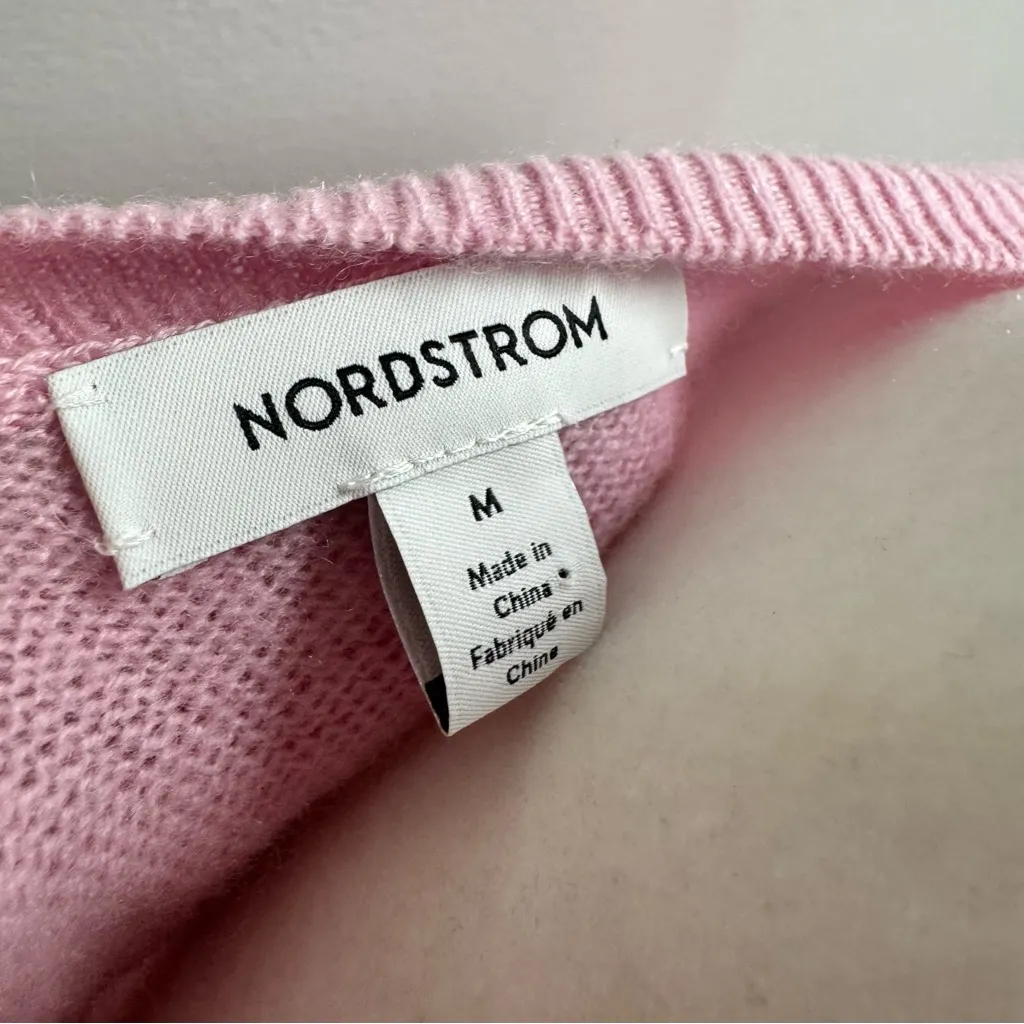 Nordstrom 100% Cashmere Long Sleeve Crewneck Knit Sweater Light Pink Medium - Image 8
