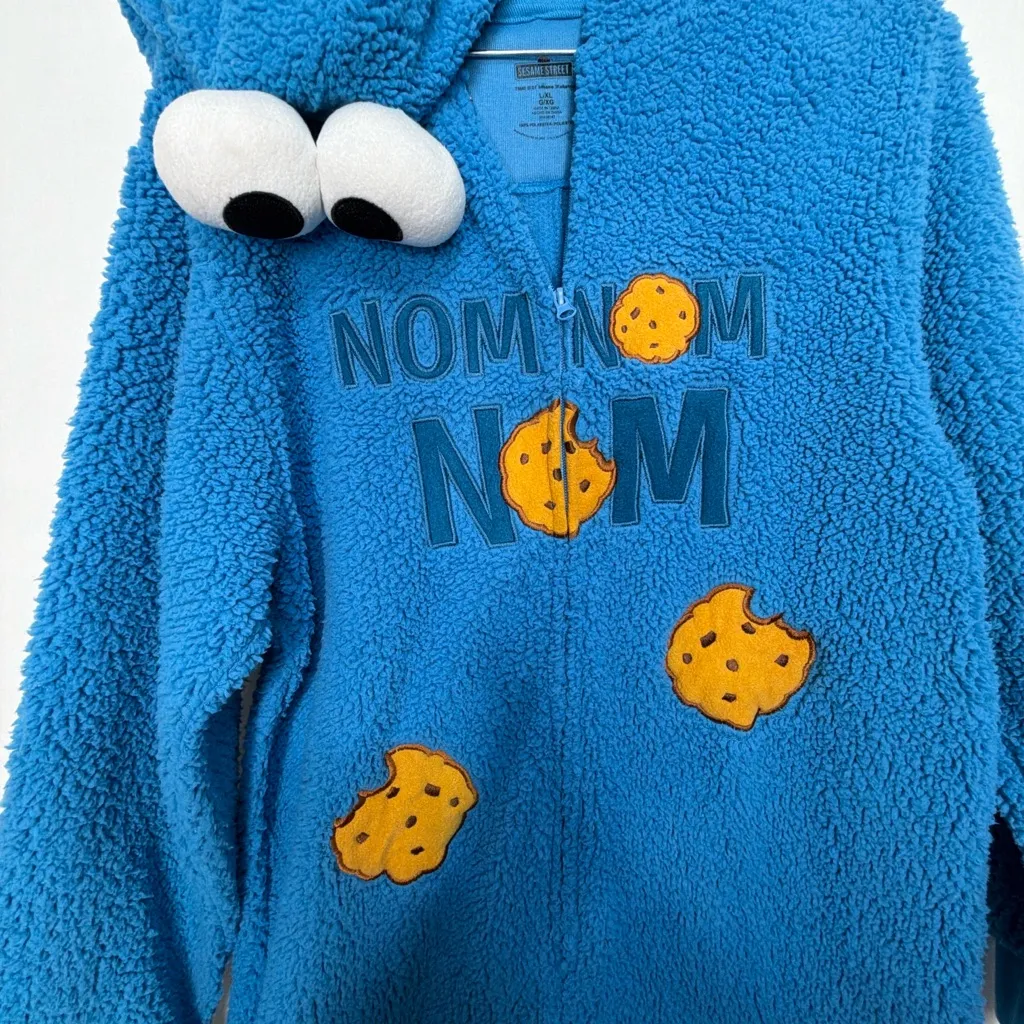 Sesame Street Cookie Monster  L/XL unisex Blue Sherpa Fleece Pajama Suit(34) - Image 6