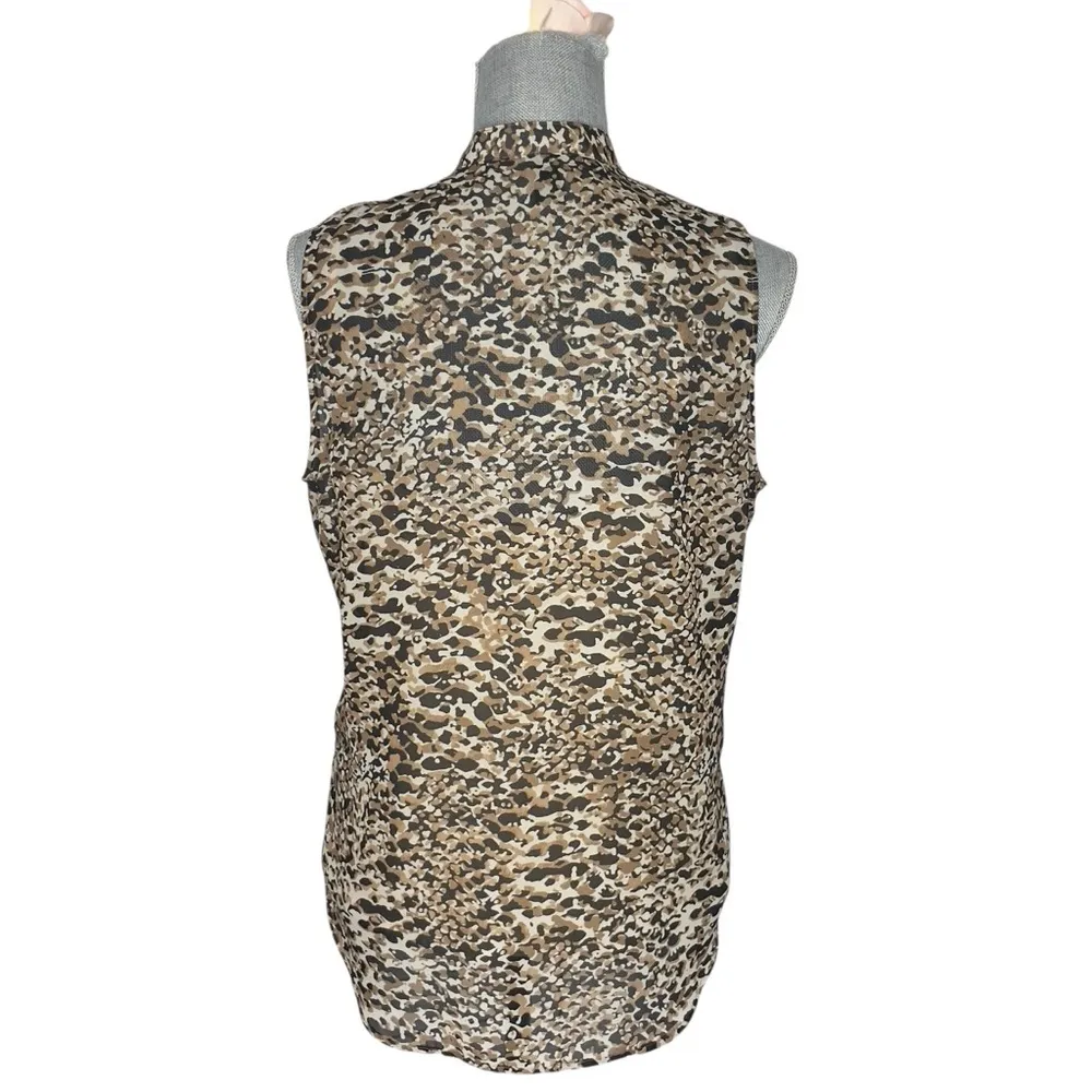 RALPH LAUREN Leopard Black Brown Animal Print Ruffle Sleeveless Shirt Top 12 - Image 4