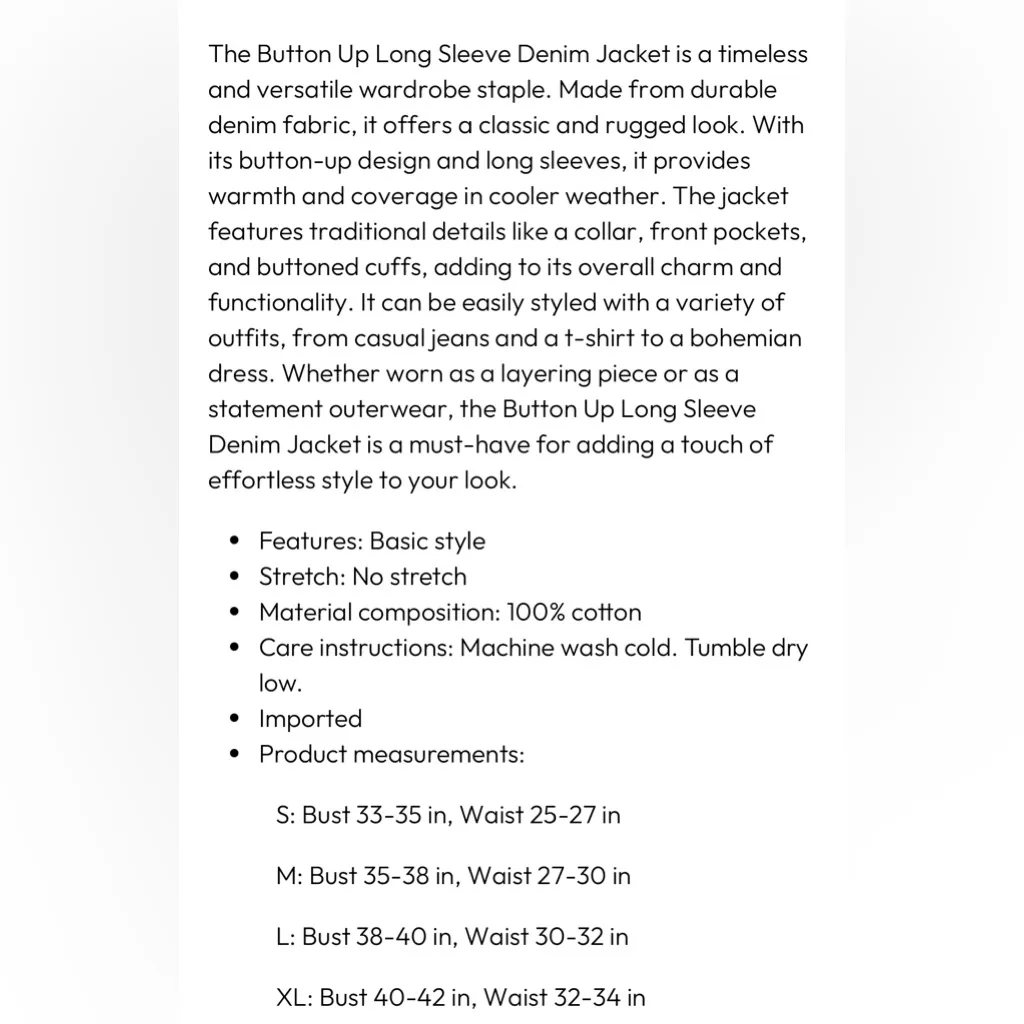 NWT BIBI BUTTON UP LONG SLEEVE DENIM JACKET Blue Size XL - Image 5