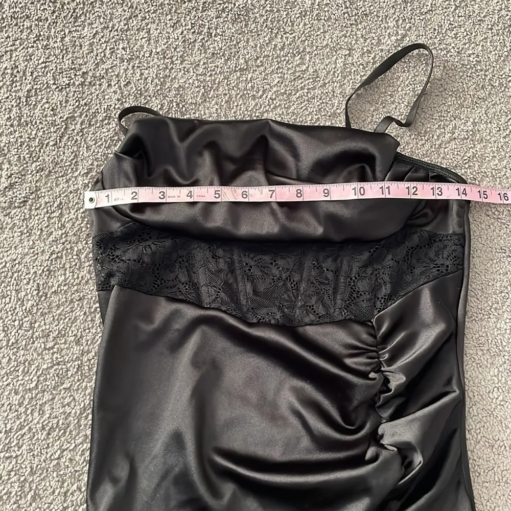 Effordram Black Spaghetti Strap Sexy Black Asymmetrical Silky Lace Dress | Large - Image 11