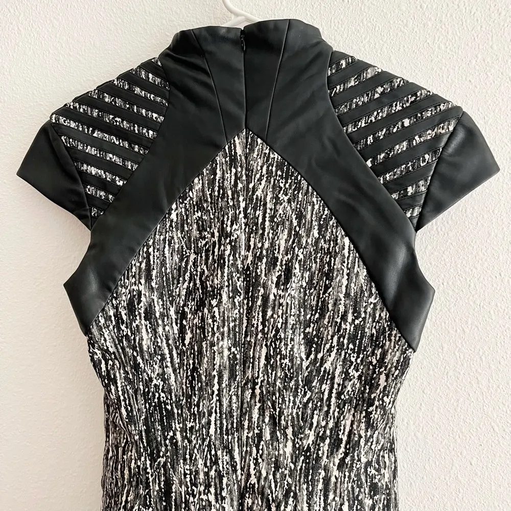 Rubin Singer Vintage Leather Black White Gray Print Collared Flounce Dress 0 - Image 36