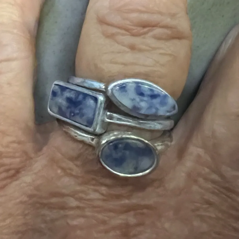 Silver toned 3 Ring Stackable Set Bluish Stone Blue - Image 2