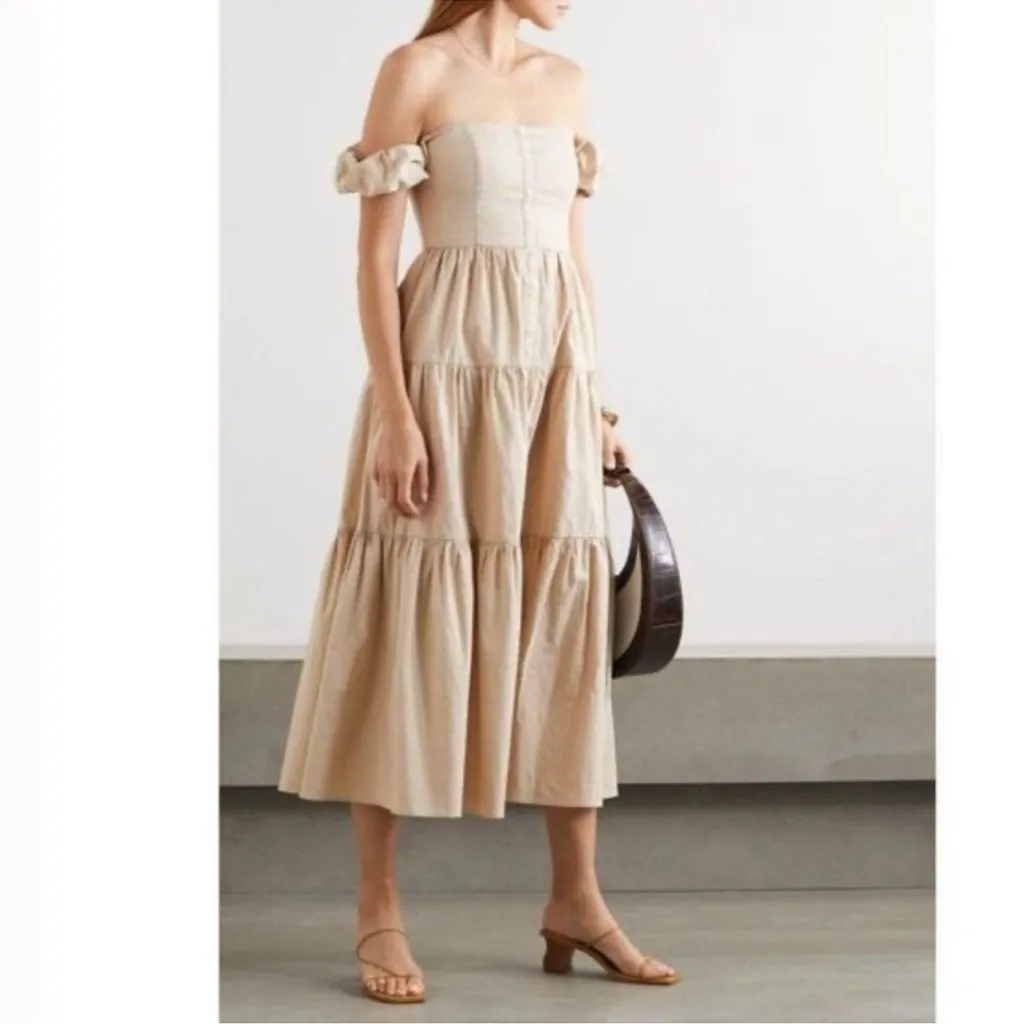 Staud Elio Off Shoulder Linen Blend Tiered Dress Beige / Khaki / Tan - Image 2