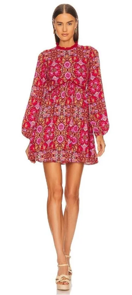 AMUR Codi Floral Long Sleeve Minidress In Rosewood Kaleidoscope Paisley Size 0 - Image 1