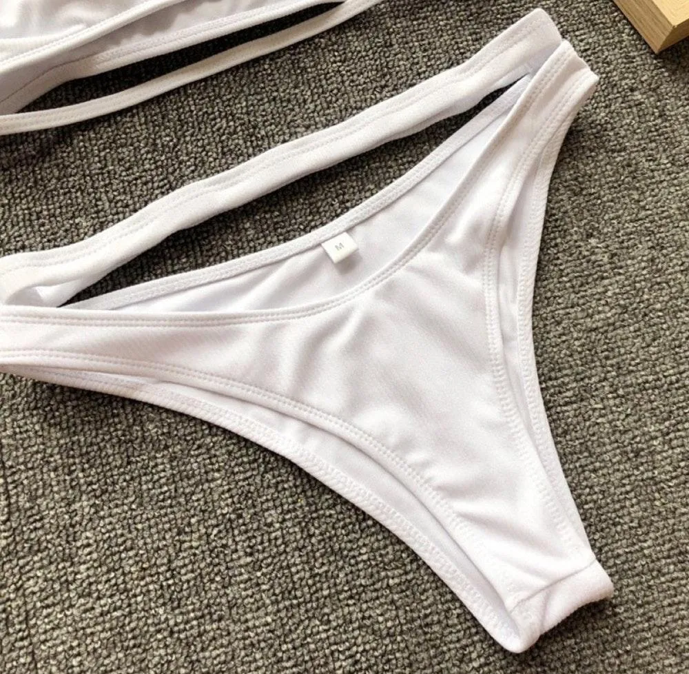 1637 Clearance white ribbed halter bikini - Image 3