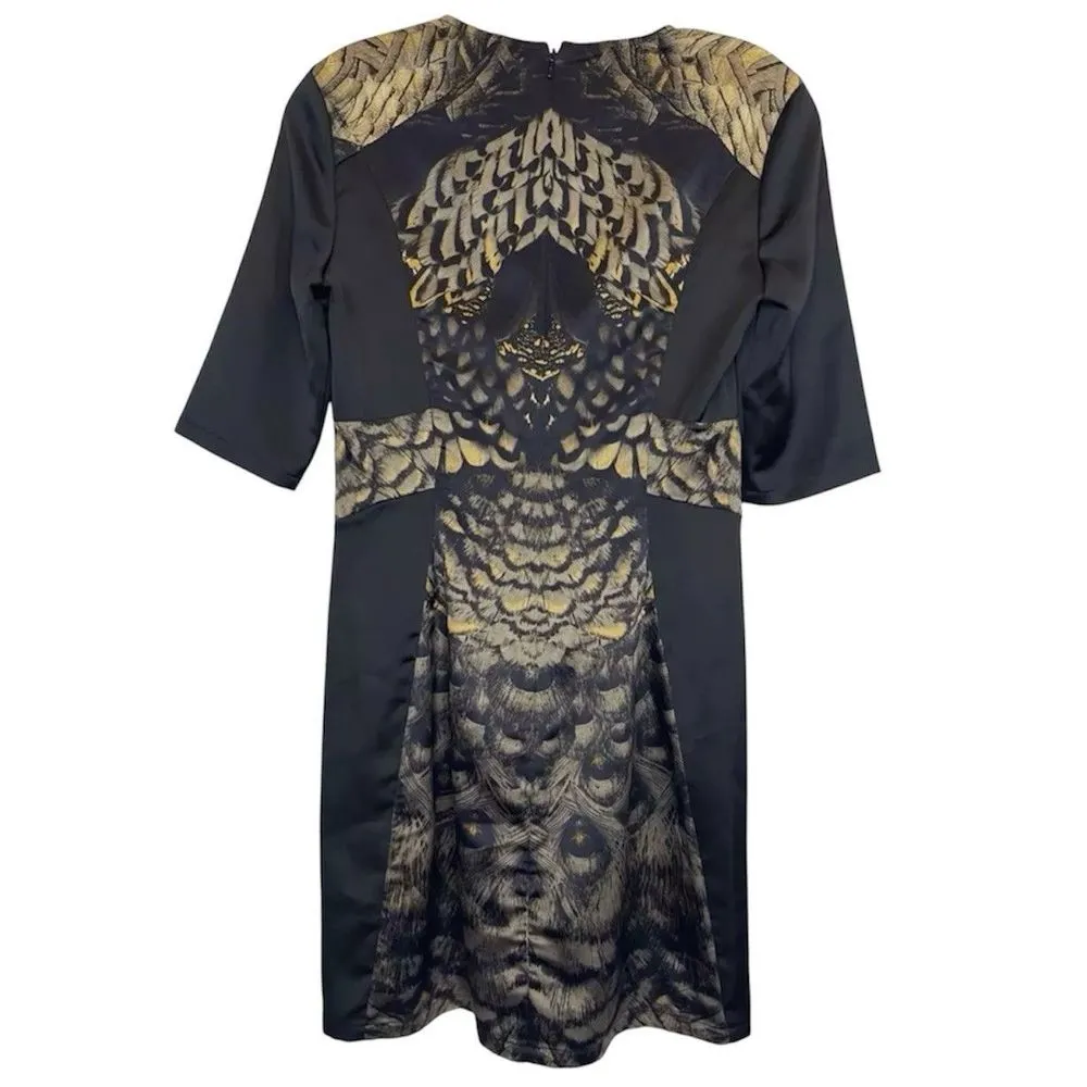 All Saints Satin Shift Mini Dress Size 4 Art To Wear Peacock Black Gold Grunge - Image 2