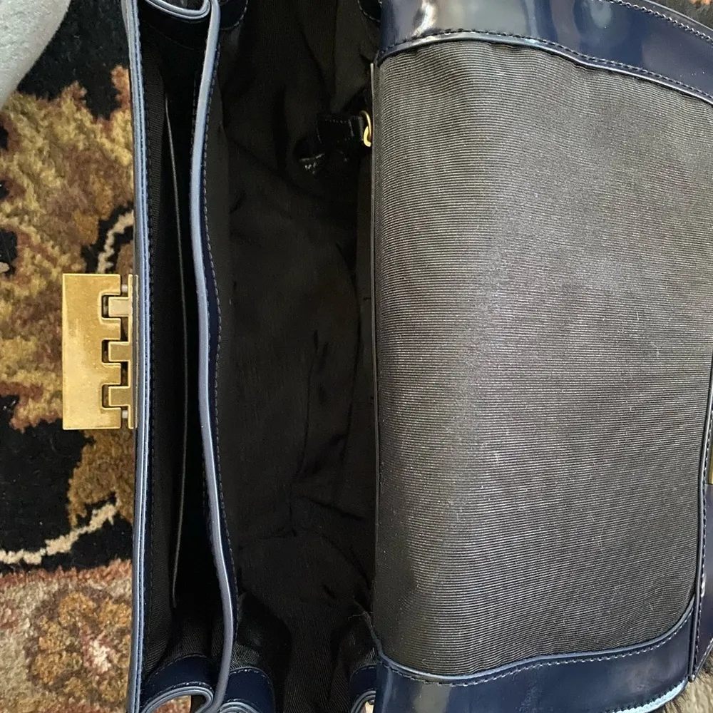 ZAC POSEN Eartha Accordian Black Fury Navy Leather Crossbody Shoulder Bag w/COA - Image 12