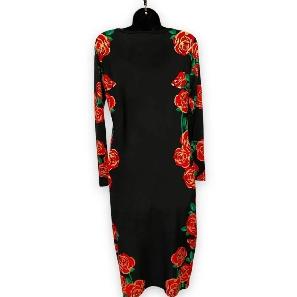 Lularoe Bodycon fitted dress‎ below knee size small elegant red and gold roses - Image 5