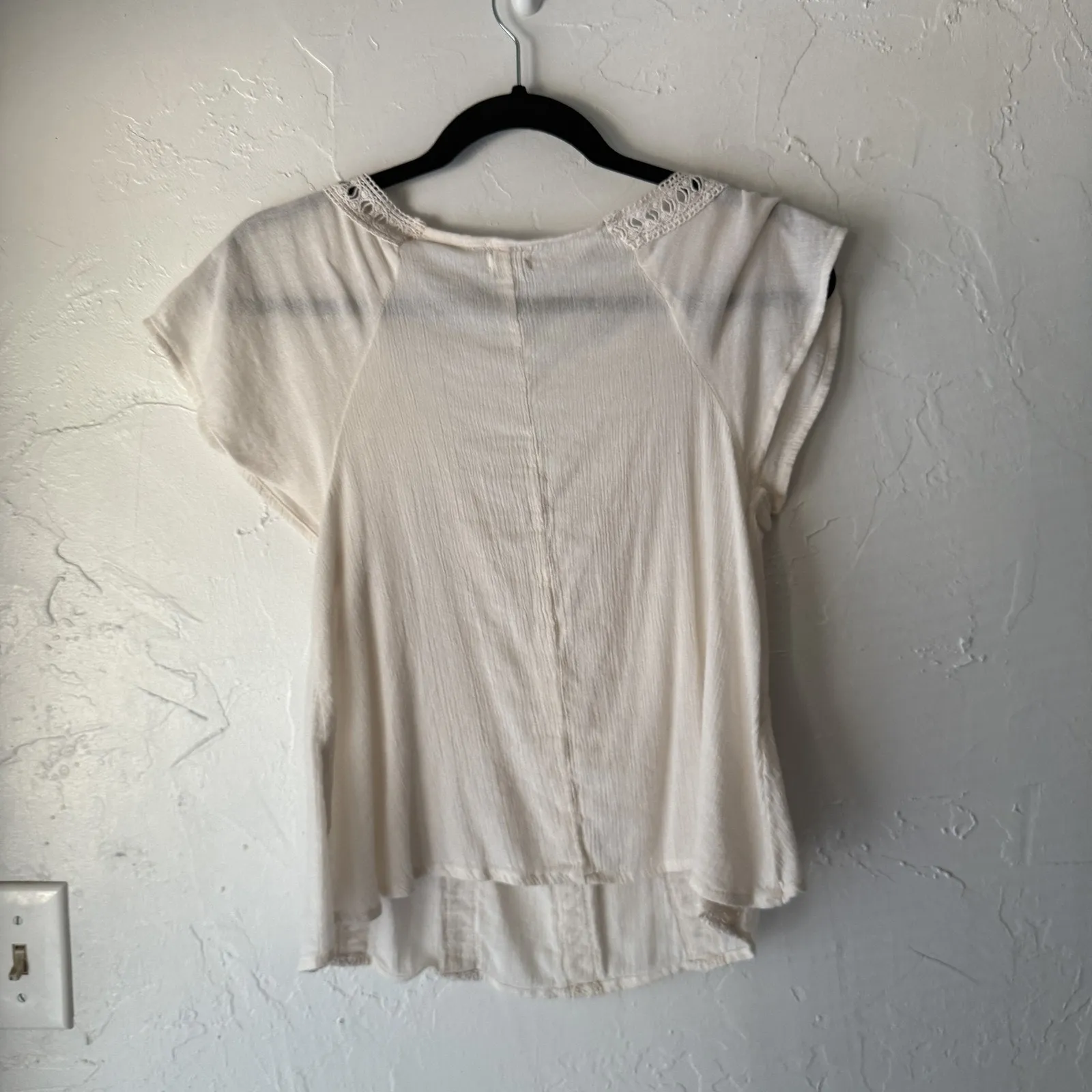 Hollister‎ Shirt XS White Boho Crochet Lace Peasant Blouse Top Coquette Festival - Image 7