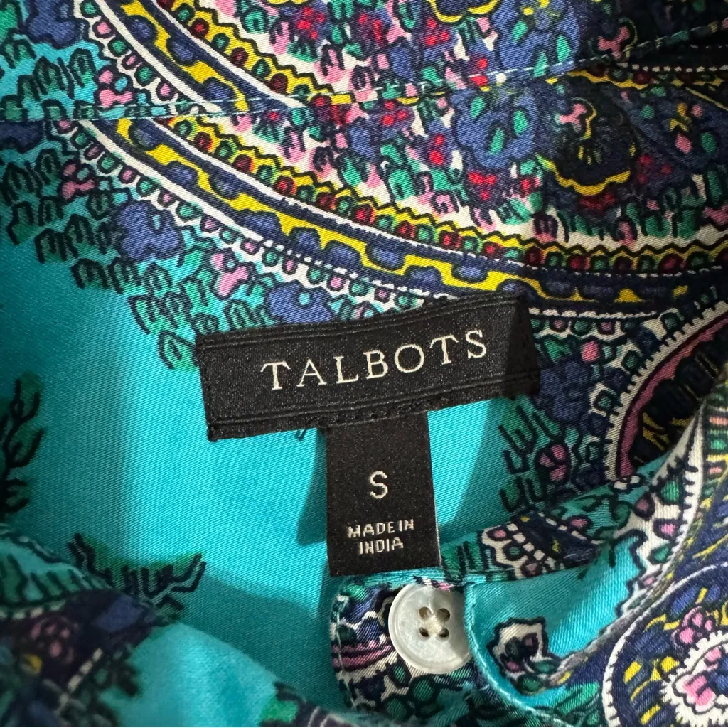 Talbots Women Turquoise Paisley Floral Button-Down Casual Long Sleeve Shirt Sz S - Image 9