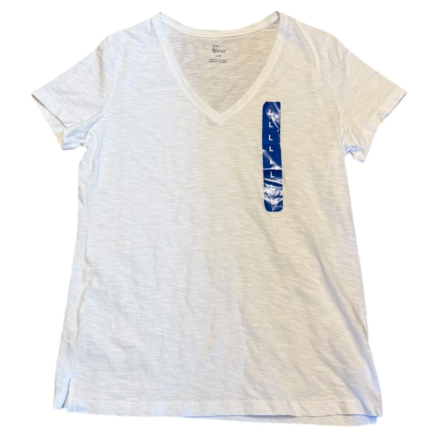 Felina White Cotton Blend V Neck Shirt Size Large - Image 3