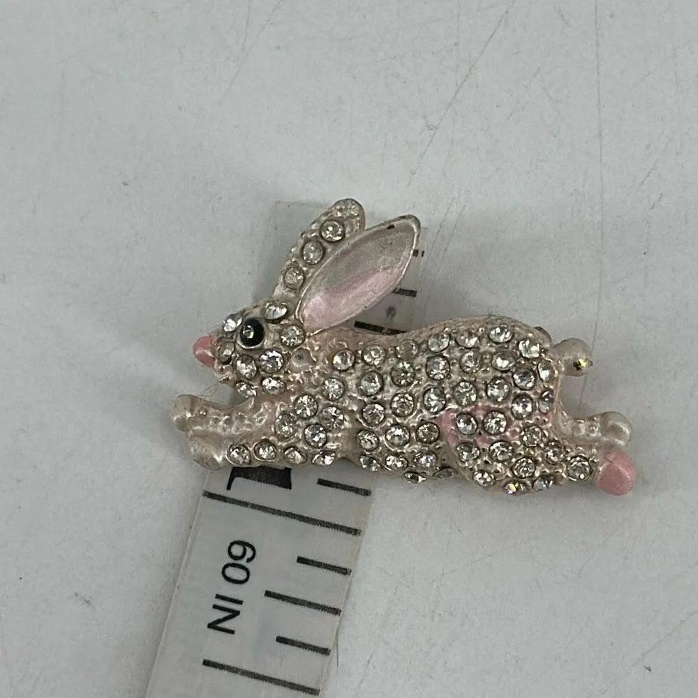 VTG Easter Rhinestone Pave Adorable Peter‎ Cottontail Bunny Brooch White - Image 6