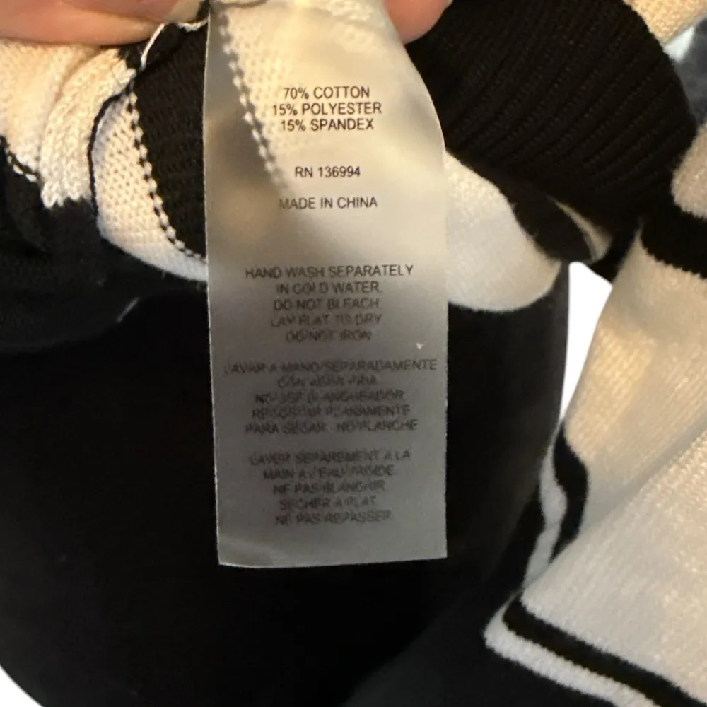 Vida Milano Black & White Striped Bell Sleeve Sweater Size L Cotton Blend - Image 7