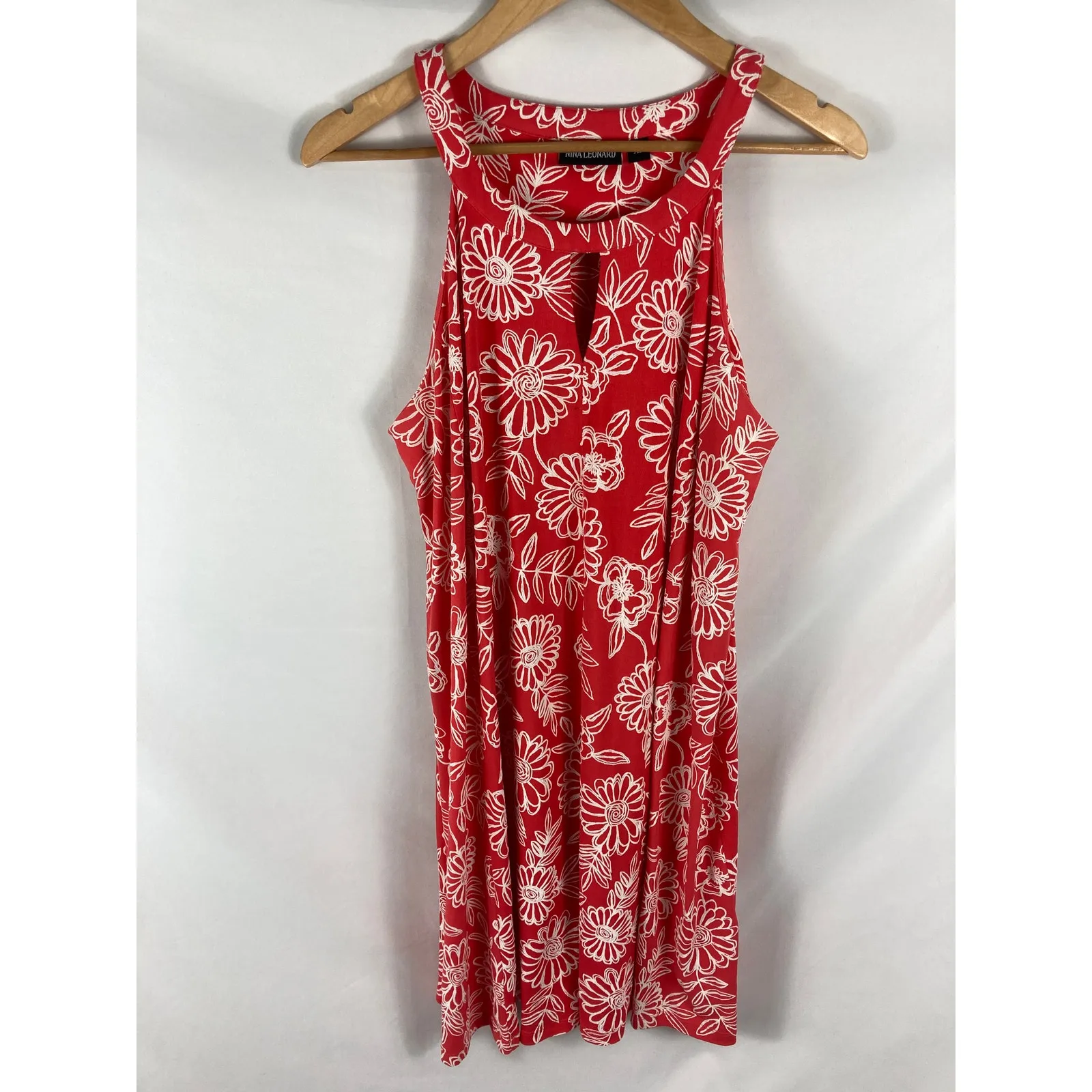 Nina Leonard Sleeveless High Neck Floral Print Textured Dress Size XL - Image 3