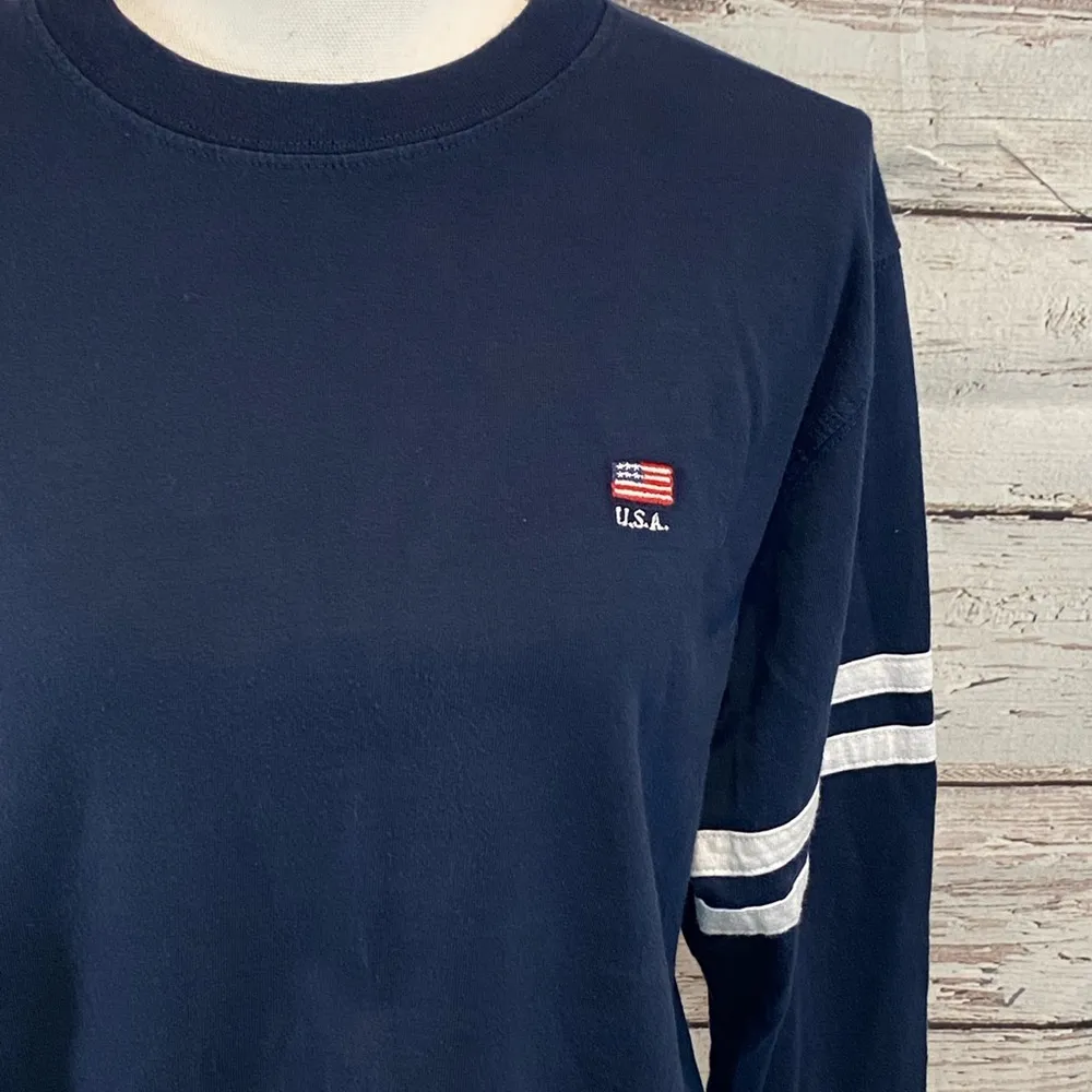 USA Blue Cropped Long Sleeve USA Tee - Image 2