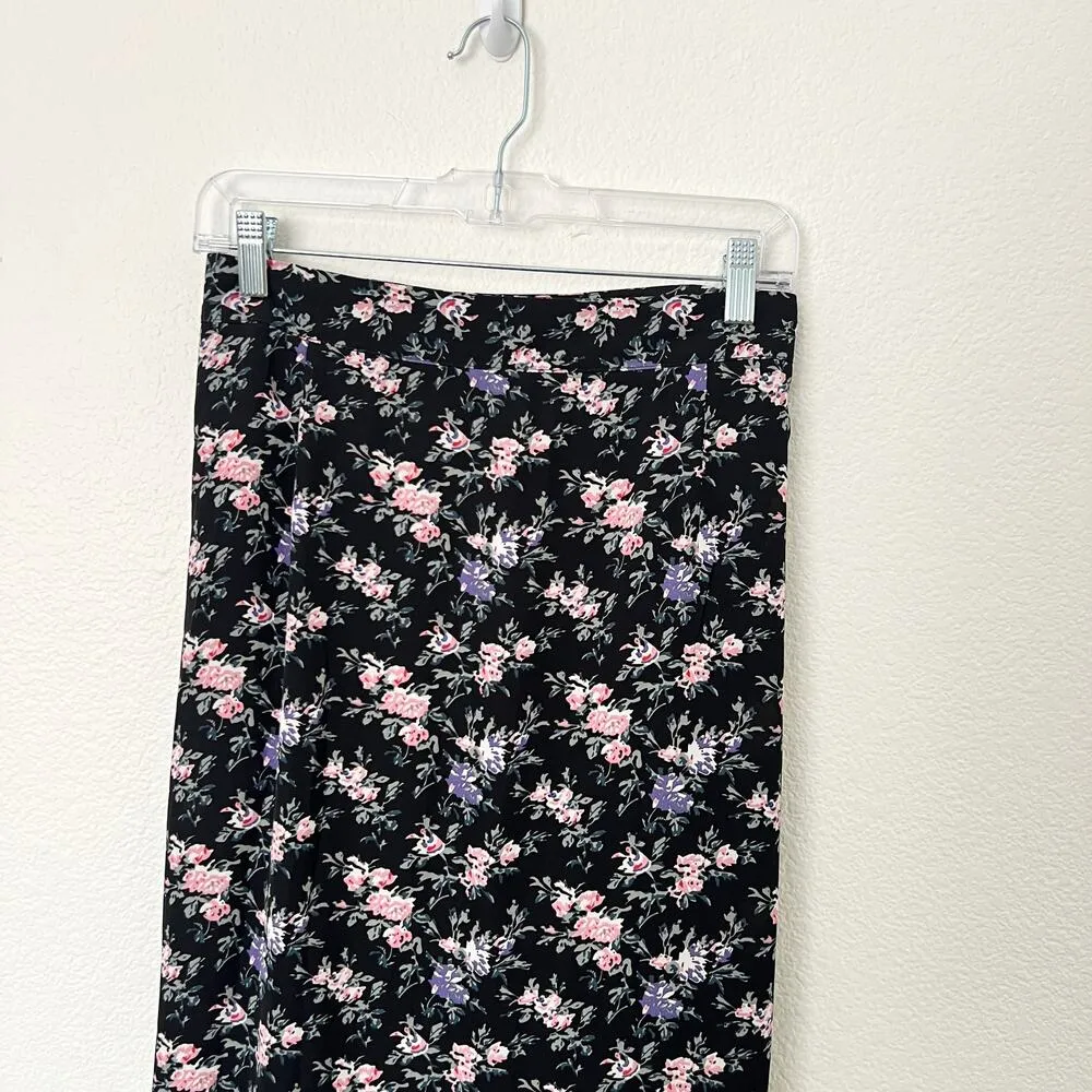 [Nasty Gal] Black Pink Floral Print Ruched Side Ruffle Hem Midi Skirt Size US 16 - Image 9