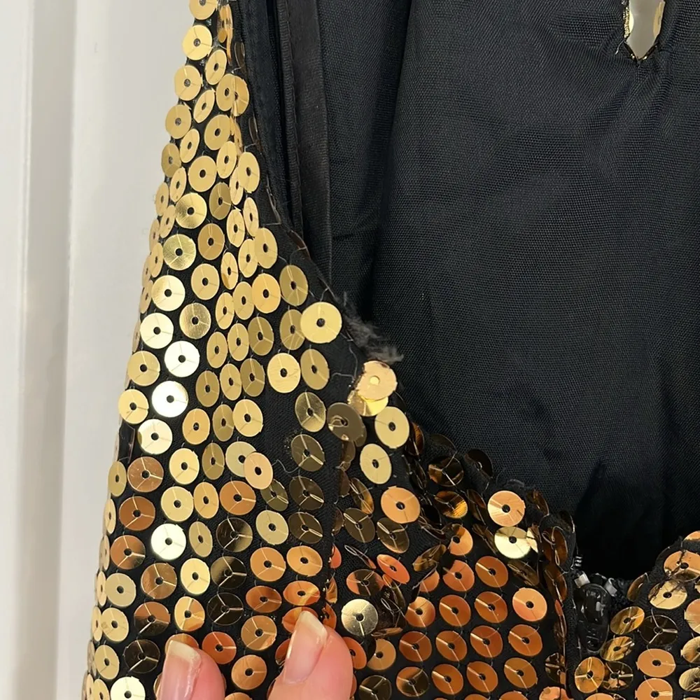 Vintage Nadine Size 9 Gold Sequin Formal Halter Neck Backless Dress - Image 13