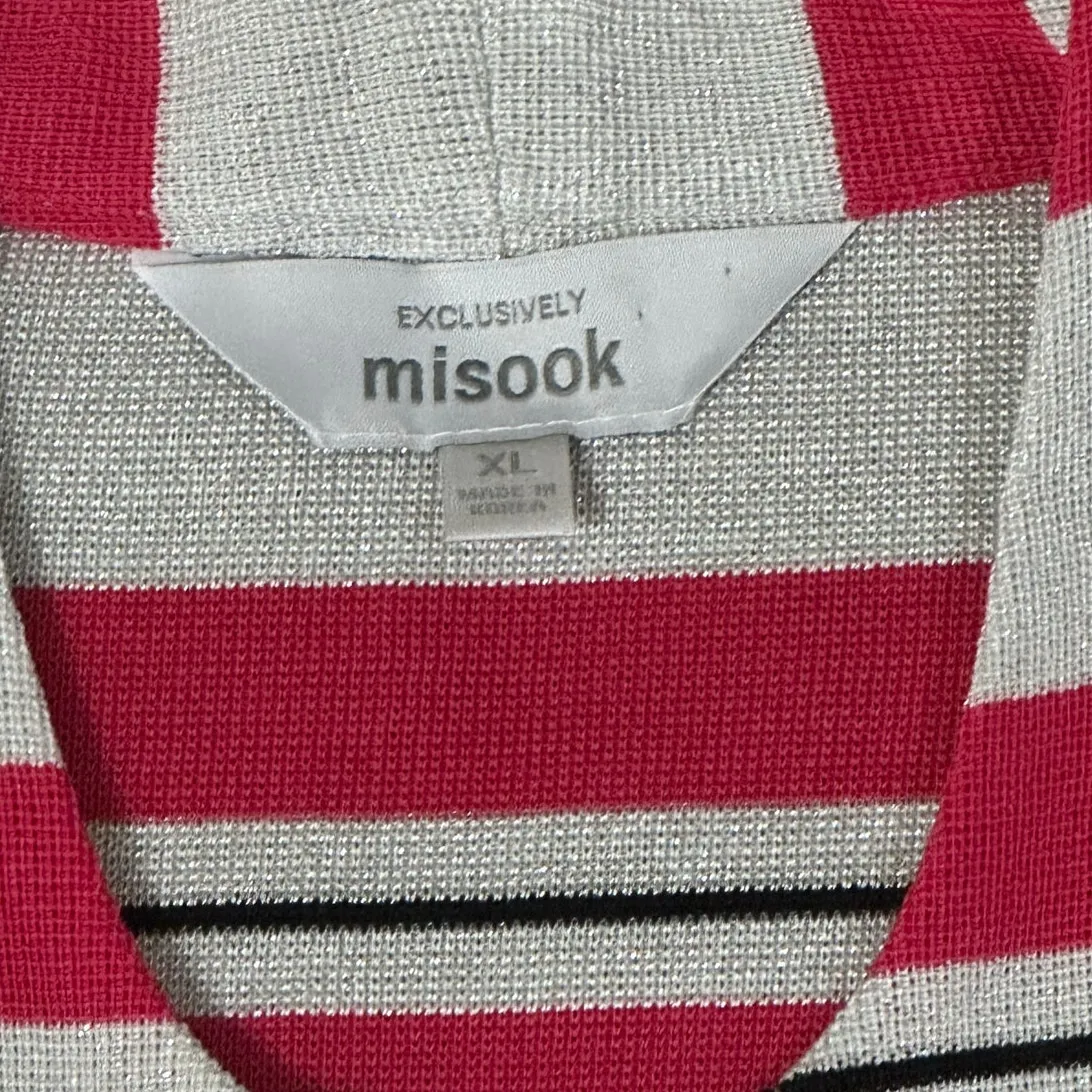 Misook Blazer Metallic Silver Pink Round Neck Hidden Button Long Sleeve - Image 2