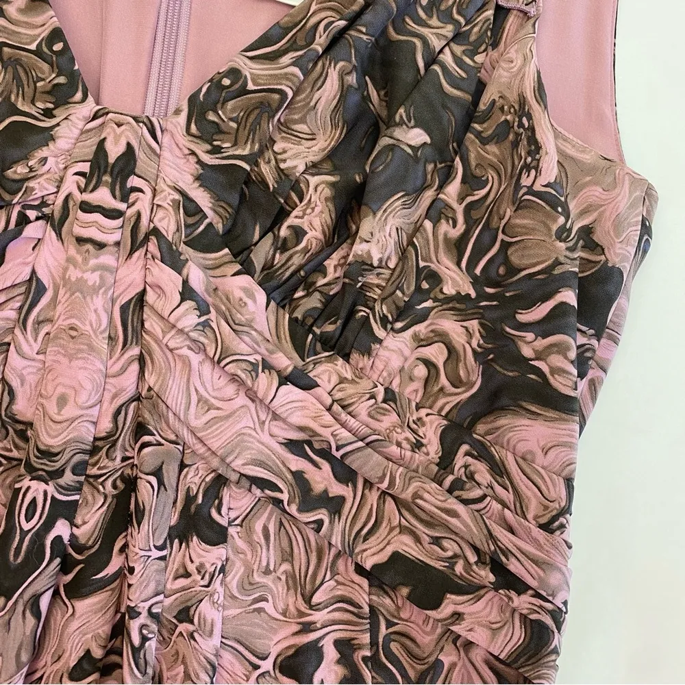 Peruvian Connection Marble Printed Silk Sleeveless Sheath Dress: Pink/Brown - Image 5