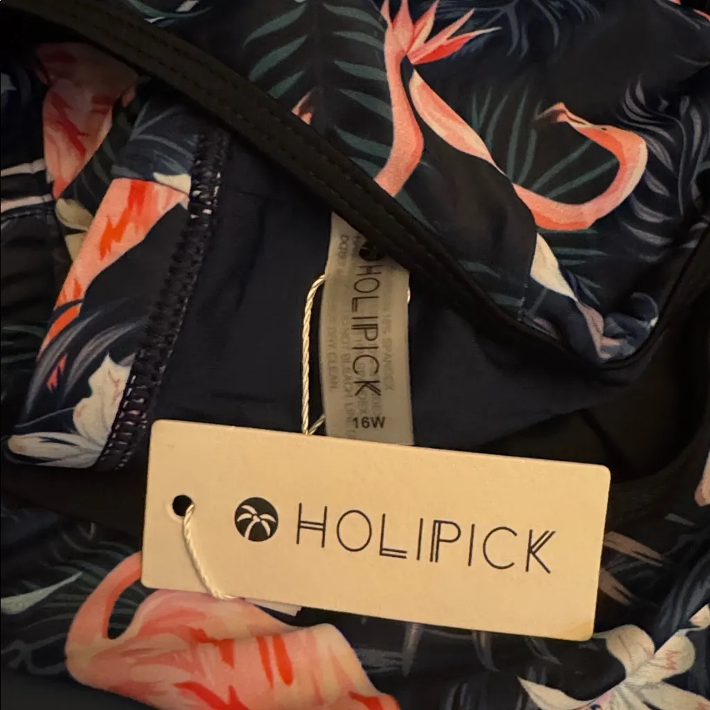 Holipick Flamingo Swimsuit Two Piece Tummy Control Tankini Boy Shorts 16W NWT Black - Image 7