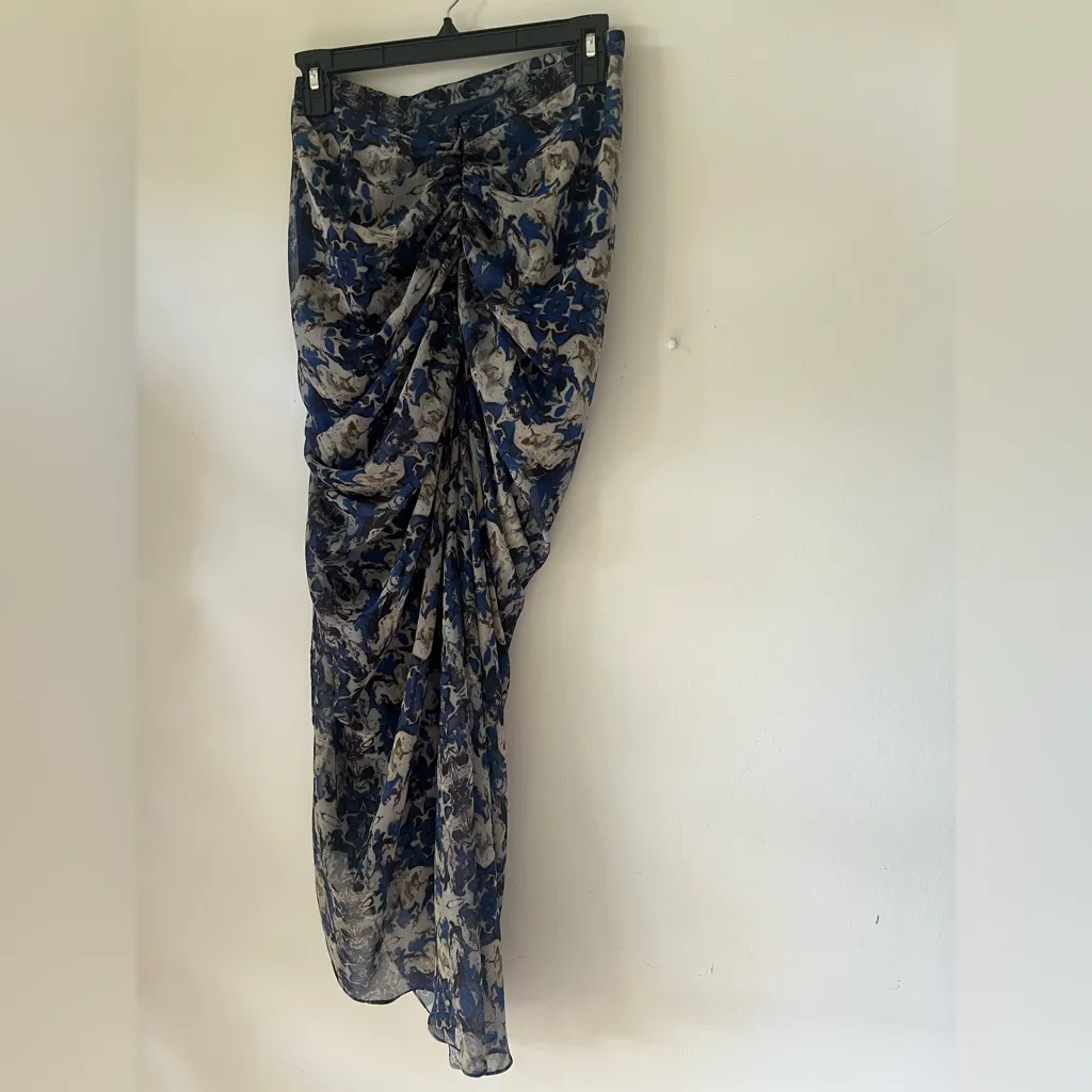 Unbranded Women’s Blue Floral Abstract Ruched Drape Maxi Skirt Size M - Image 6