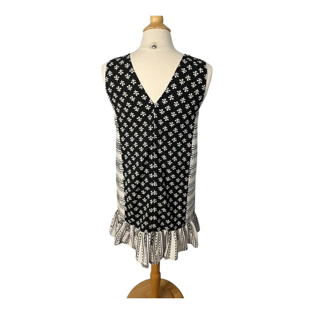 ASOS Mini Dress Black White Print Sleeveless Ruffle Hem Side Cutout Women Size 6 - Image 8