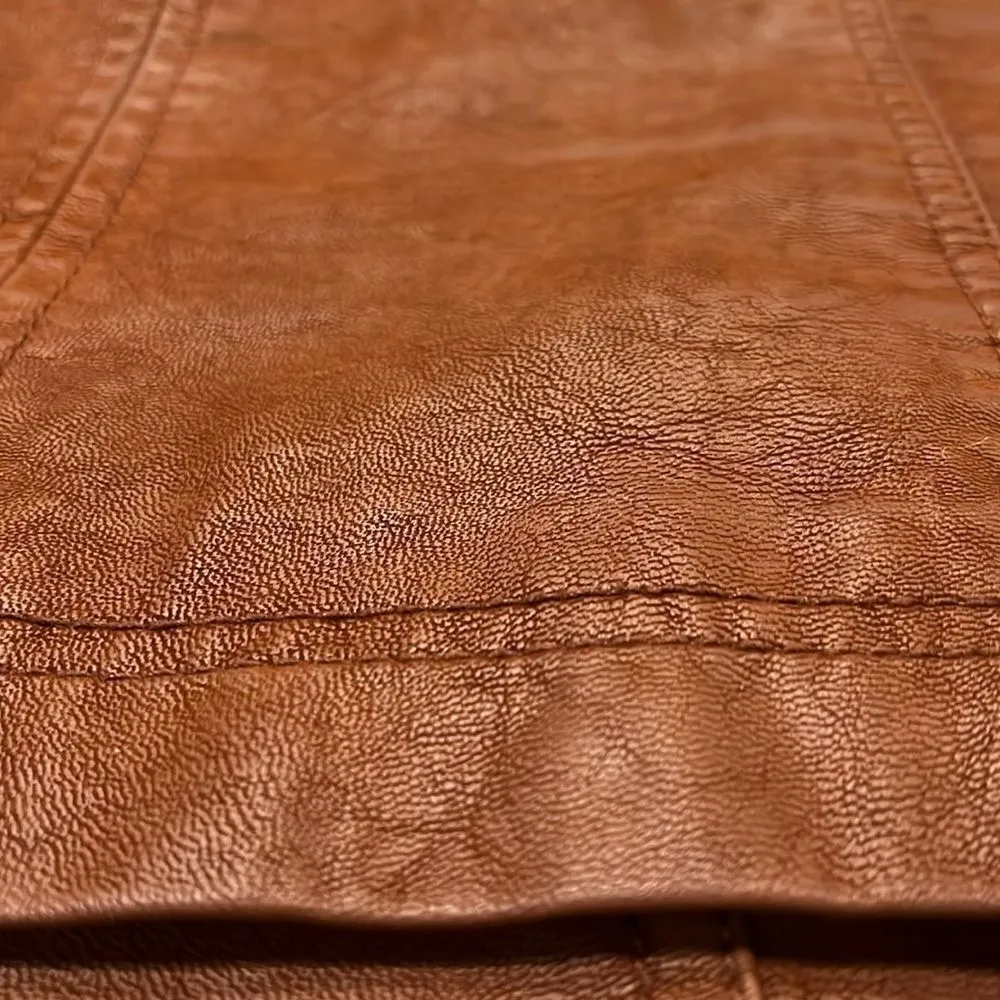 Free People Modern Femme Vegan Faux Leather Mini Skirt Camel Moroccan- 6 ($128) - Image 3