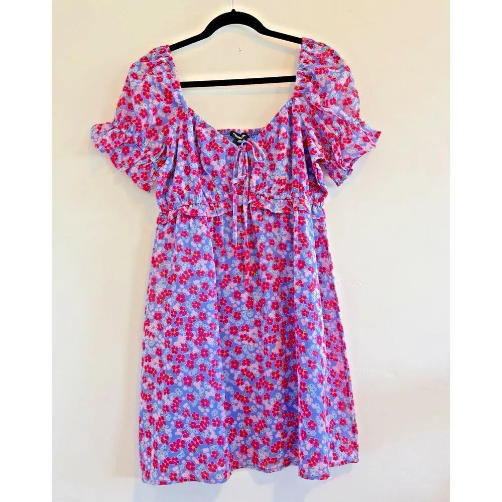 Maternity ruched bust mini short sleeve tea dress in purple floral size M - Image 11