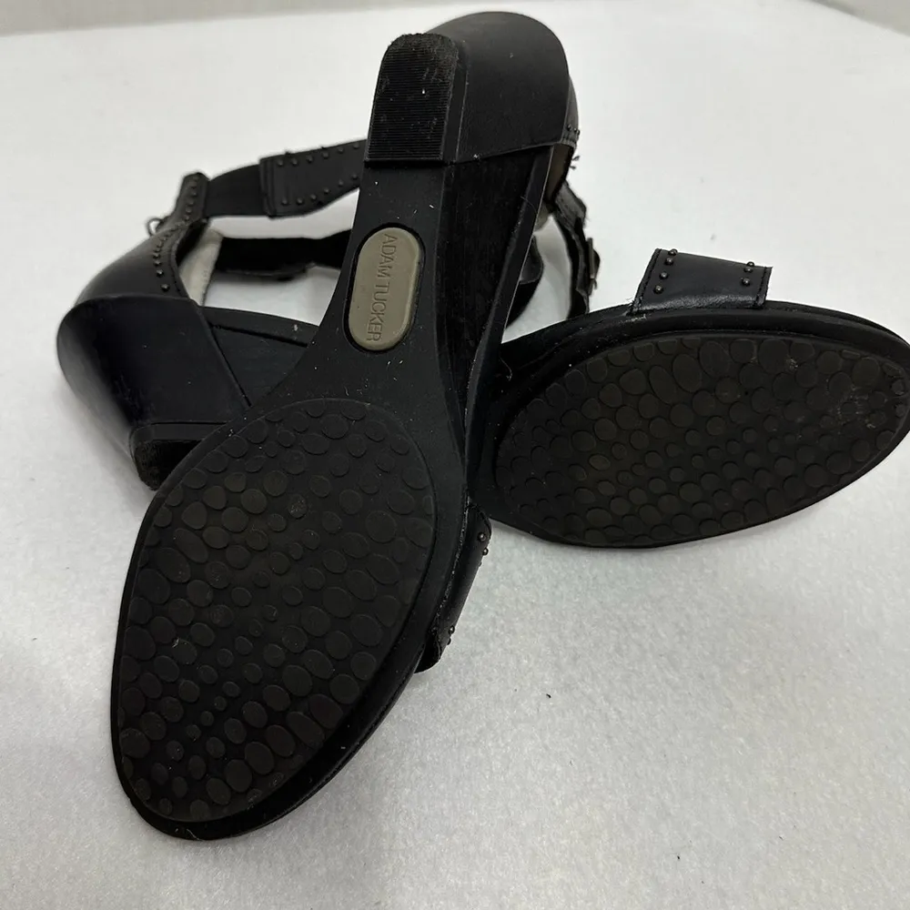 Adam Tucker Lexa Black Studded Leather Kitten Heel Ankle Strap Sandals Size 8 - Image 4