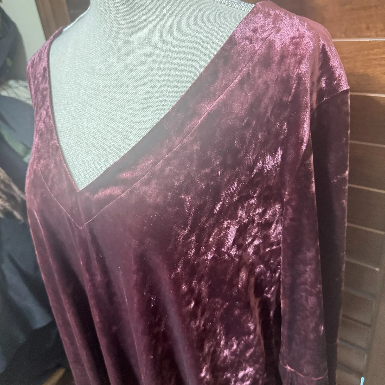 A.N.A. Velvet Bell Sleeve Dress sz XL Plum Rose Swing Party Witchy Boho Gothic - Image 4