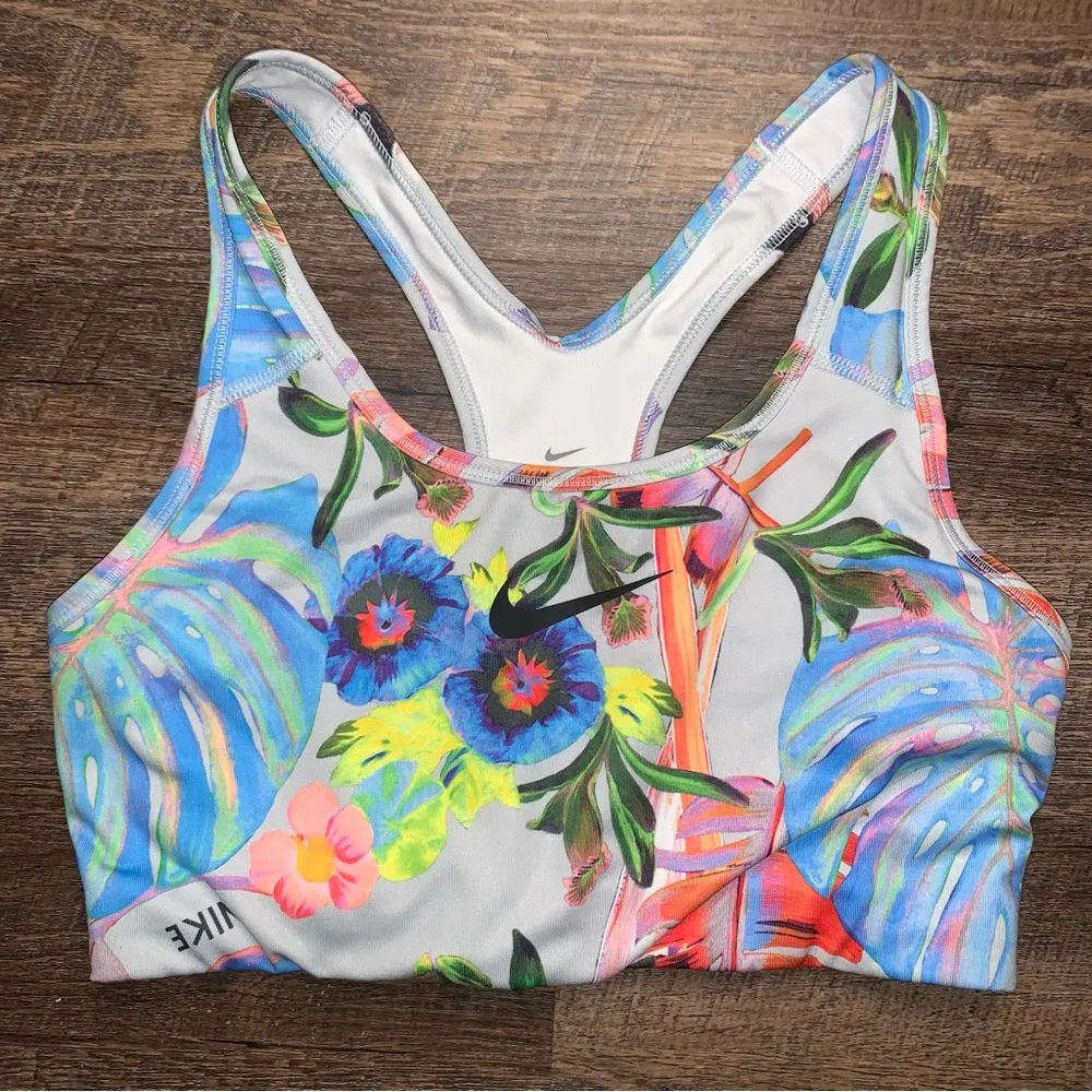 NIKE Fun Floral Tropical Print Sports Bra Women’s Size Medium Blue/Green/Yellow - Image 7