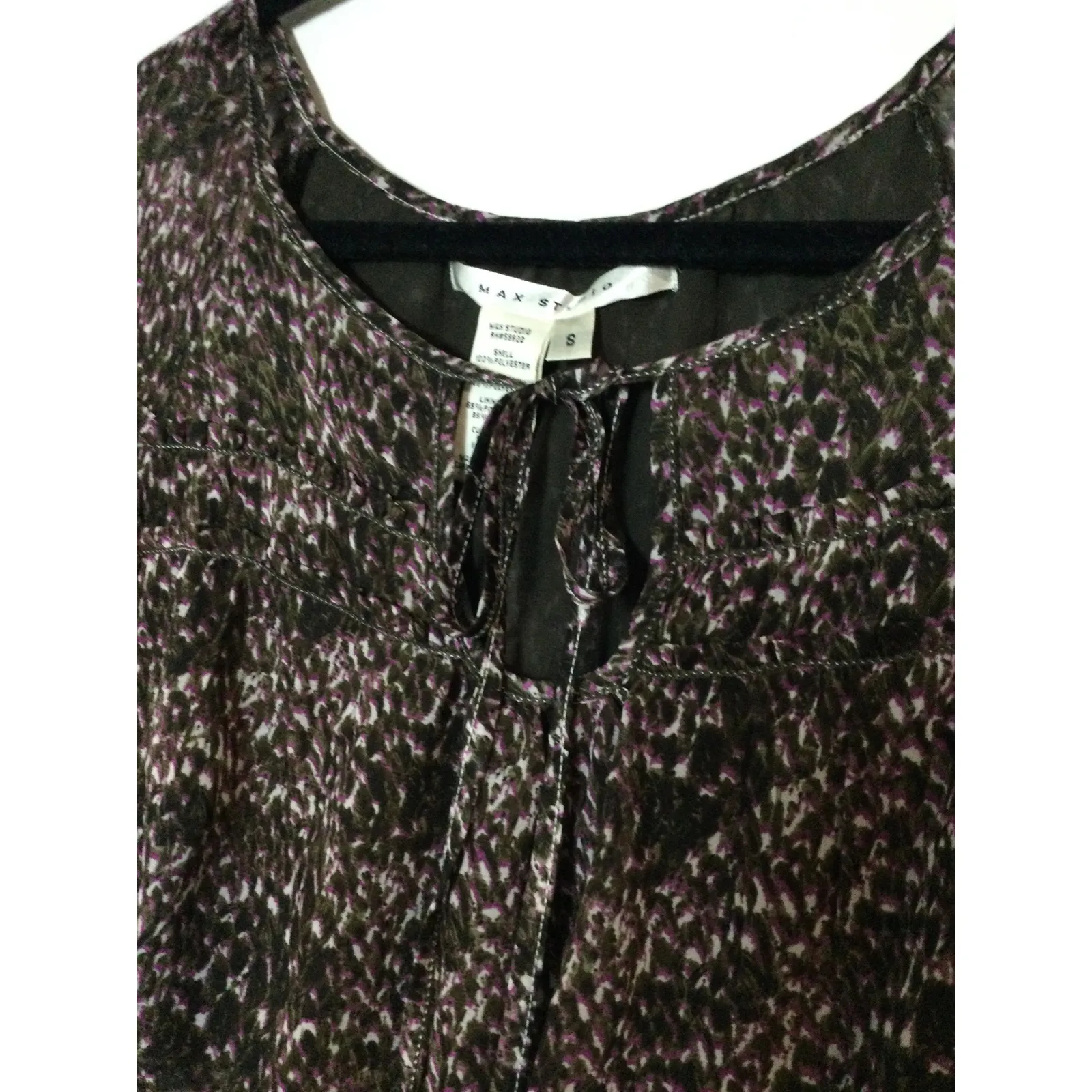 Max Studio Sheer Blouson Dress Tie Neck Long Sleeve‎ Mini Dress S (301) - Image 5