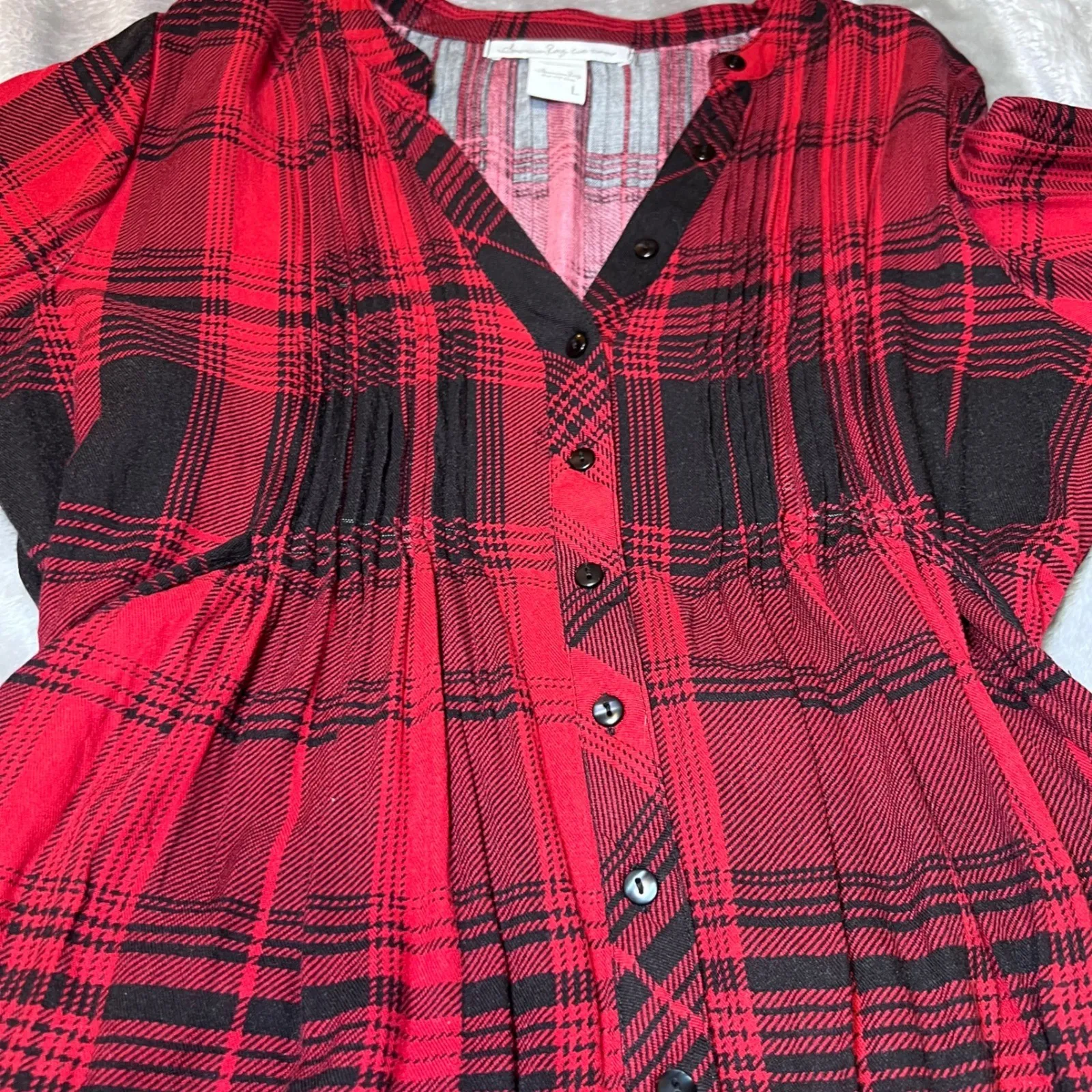 American Rag Cie Plaid Tunic Shirt or BabyDoll Dress Womens Large Red Black - Image 12