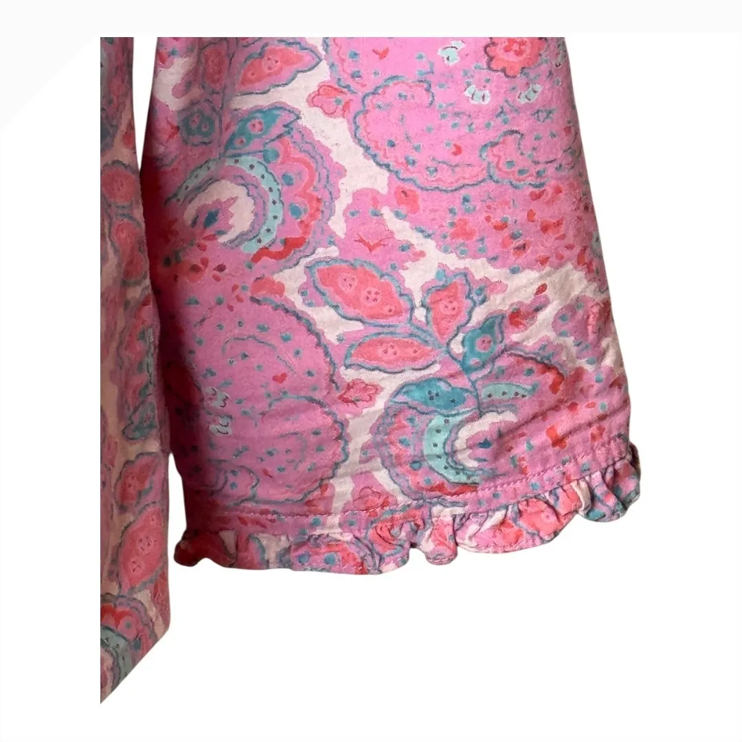 Pine Cone Hill Shirt Women Medium Pink Cotton Floral Button Up Boho Preppy - Image 4