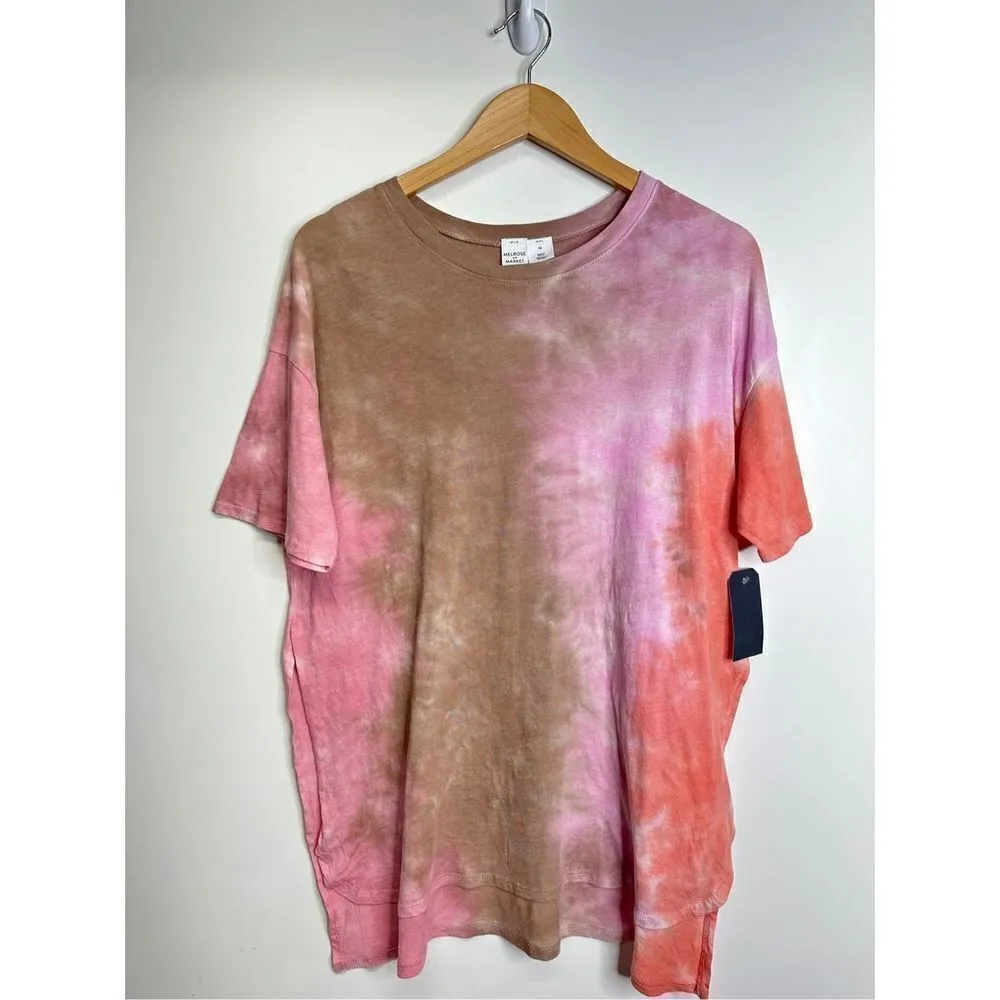 Melrose and Market Shirt Womens Crewneck Oversized Tie Dye Multicolor Short Slee - Image 4