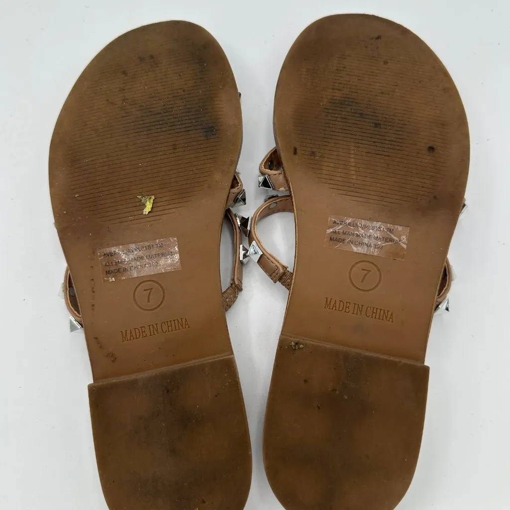 Steve Madden Averill Studded Slide Sandals Faux Leather Tan Women's 7 - Image 5