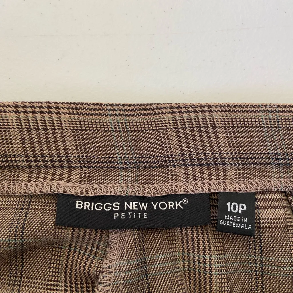 NWOT Briggs New York women’s‎ brown plaid button waist straight pants size 10P - Image 7