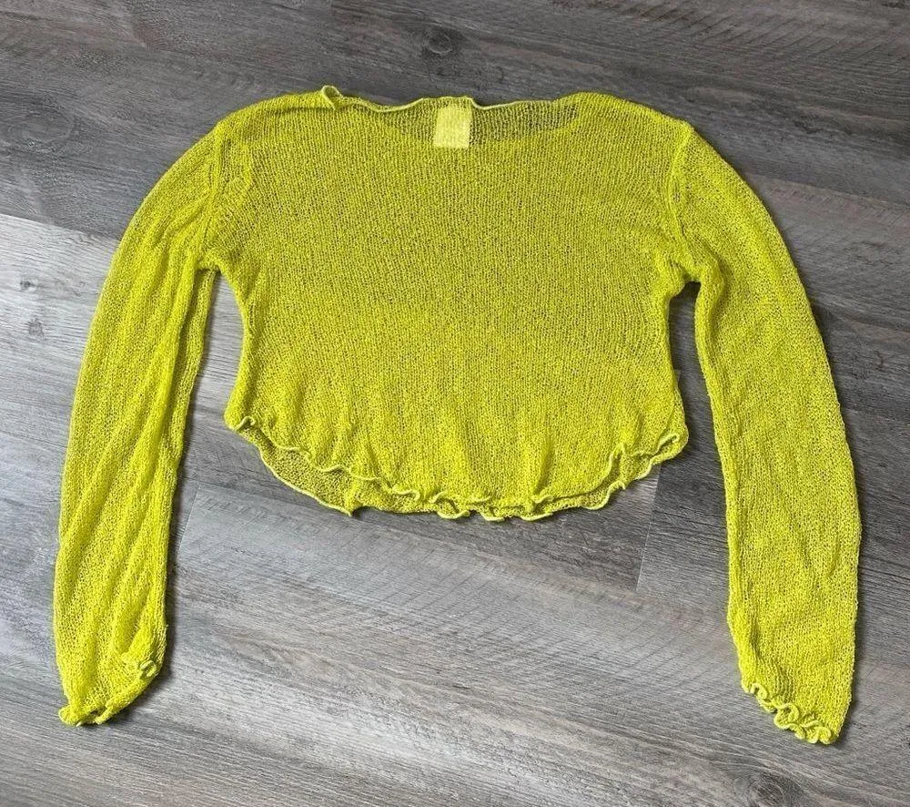 Tiger Mist Sheer Mesh Crop Top Chartreuse Green Party Statement - Image 5