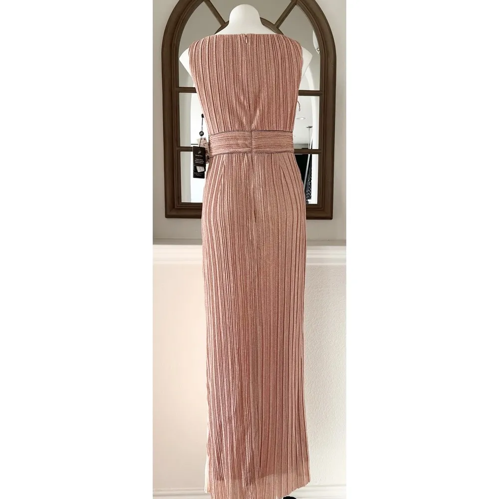 Adrianna Papell Metallic Pleated Long Gown in Rose, Size 8 NEW w/Tag $229 - Image 4