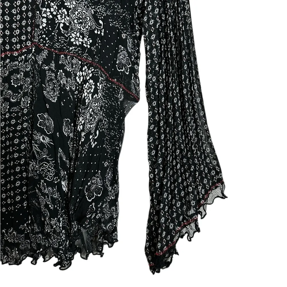 VTG Coldwater Crinkled Chiffon Lace Top Flare Sleeve Witchy Grunge Size M - Image 5