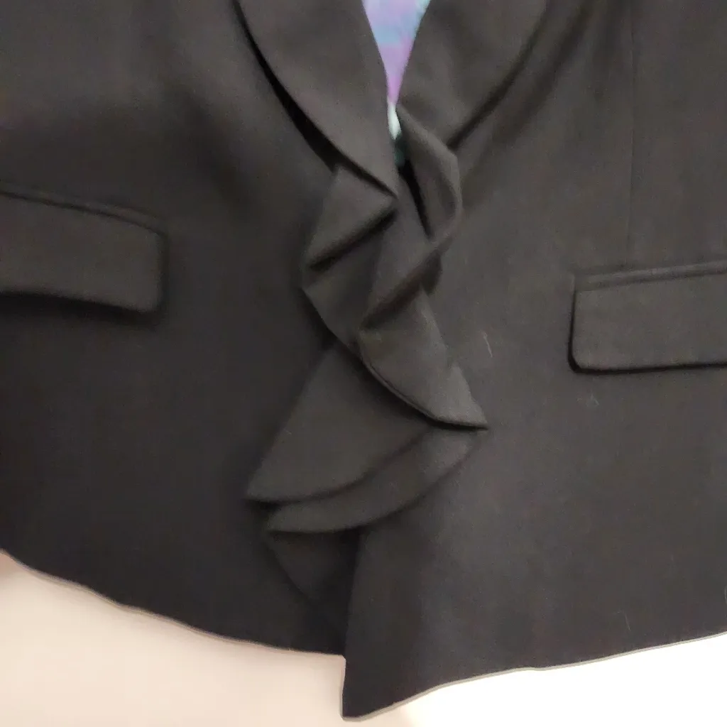 Anne Klein 10 Black Blazer Ruffle Lapel Zip Front Jacket Professional Office - Image 5